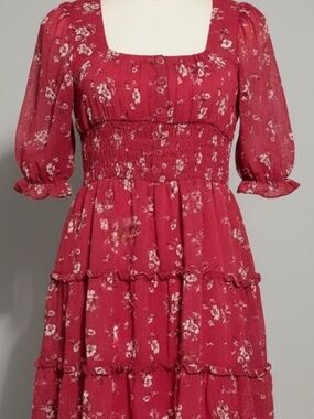 Trixxi Red Floral Puff Sleeve Mini Dress XL